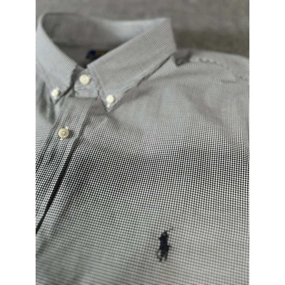 Polo Ralph Lauren Shirt Men XXL Slim Fit Black White Check Long Sleeve Button Up